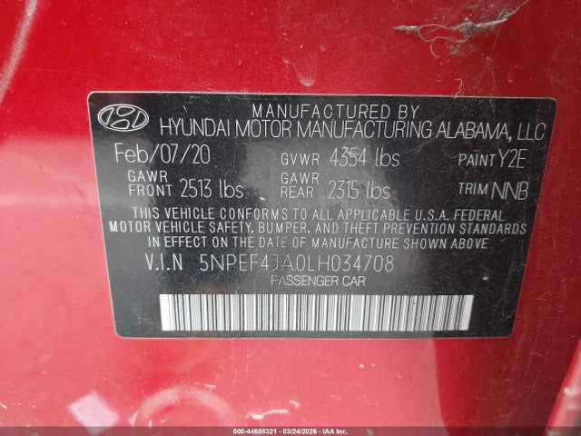 Hyundai SONATA SEL 2020 5NPEF4JA0LH034708 Image 9
