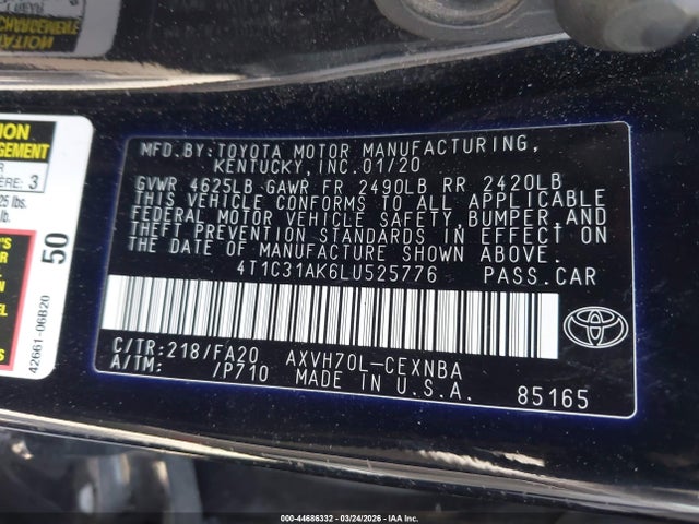 4T1C31AK6LU525776 Toyota Camry Le Hybrid