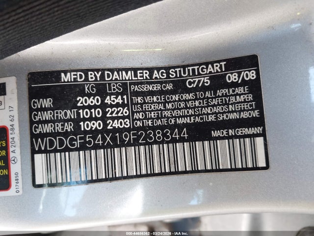 44686362 :رقم المزاد ، WDDGF54X19F238344 vin ، 2009 Mercedes-benz C 300 مزاد بيع