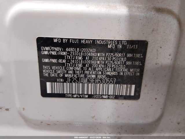 Aukcja sprzedaży 2014 Subaru Forester 2.5i Touring, vin: JF2SJAMC9EH530557, numer aukcji: 44686387