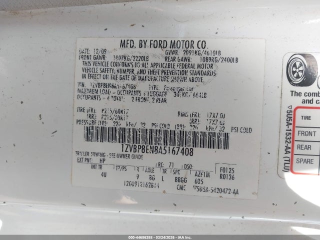 2010 FORD MUSTANG 1ZVBP8EN8A5167408 Photo 8