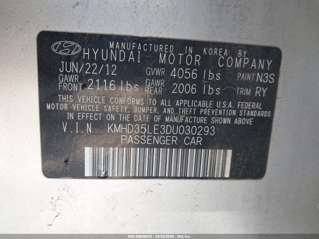 2013 Hyundai Elantra Gt მანქანა იყიდება აუქციონზე, vin: KMHD35LE3DU030293, აუქციონის ნომერი: 44686420