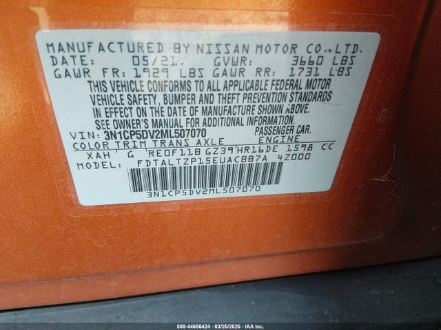 3N1CP5DV2ML507070 Nissan Kicks Sr Xtronic Cvt