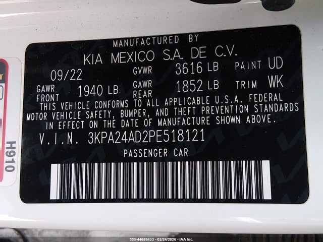 3KPA24AD2PE518121 KIA RIO LX
