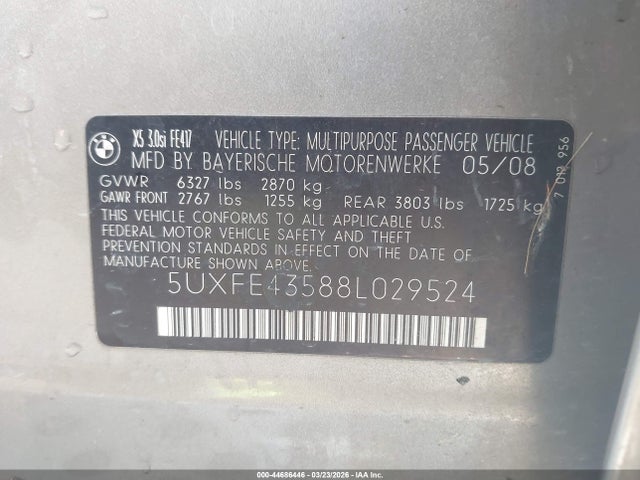 44686446 :رقم المزاد ، 5UXFE43588L029524 vin ، 2008 Bmw X5 3.0si مزاد بيع