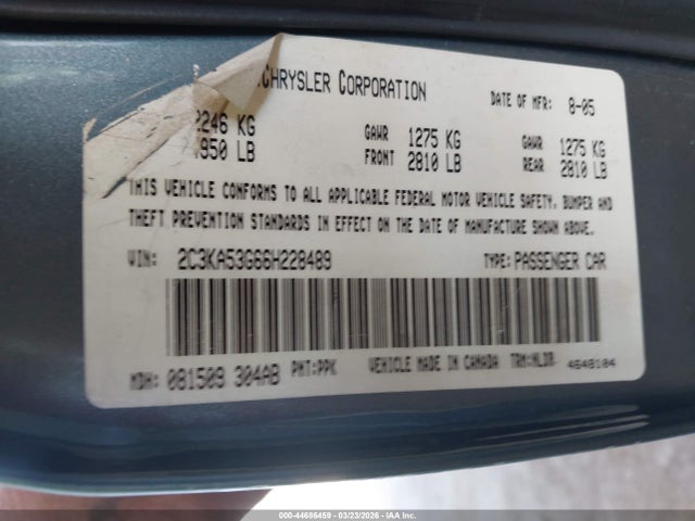 Продажа на аукционе авто 2006 Chrysler 300 Touring, vin: 2C3KA53G66H228489, номер лота: 44686459