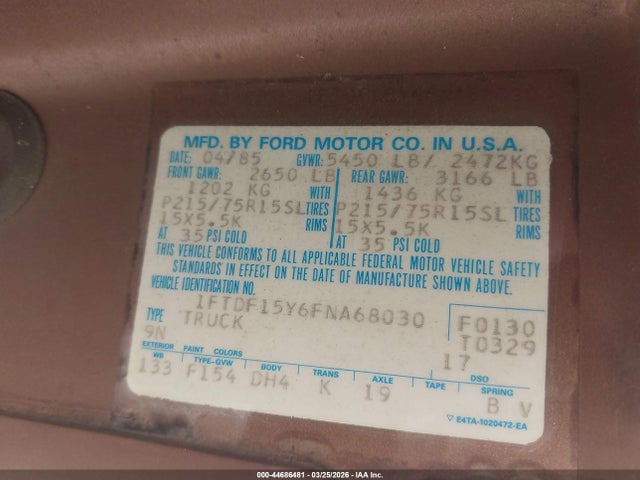 1985 FORD F150 1FTDF15Y6FNA68030 Photo 8