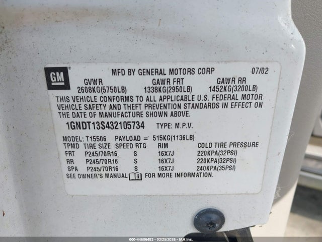 2003 CHEVROLET TRAILBLAZER 1GNDT13S432105734 Photo 8