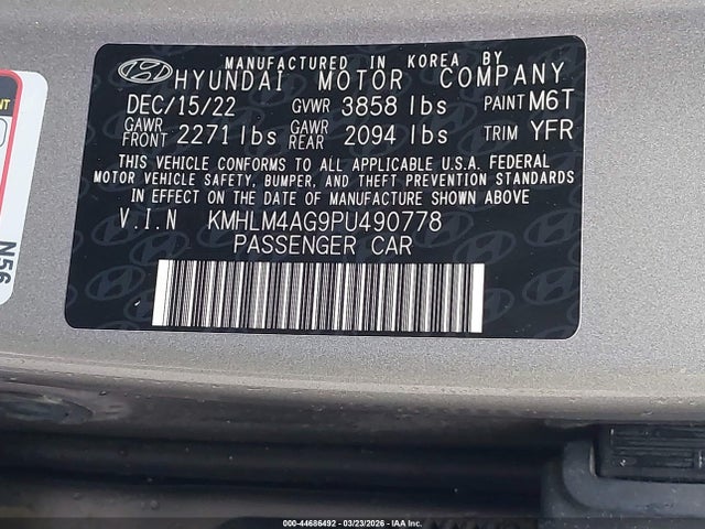 Продаж на аукціоні авто 2023 Hyundai Elantra Sel, vin: KMHLM4AG9PU490778, номер лоту: 44686492