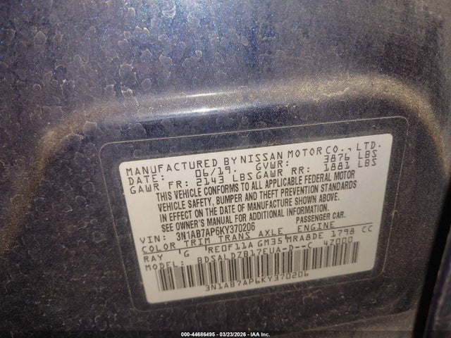 3N1AB7AP6KY370206 Nissan SENTRA SV