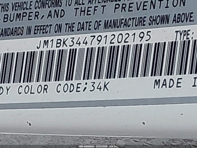 44686520 :رقم المزاد ، JM1BK344791202195 vin ، 2009 Mazda Mazda3 S Sport مزاد بيع