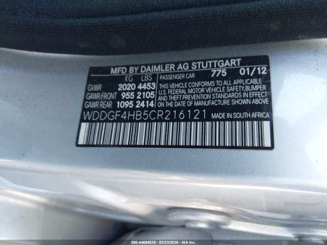 2012 Mercedes-benz C 250 Sport მანქანა იყიდება აუქციონზე, vin: WDDGF4HB5CR216121, აუქციონის ნომერი: 44686535
