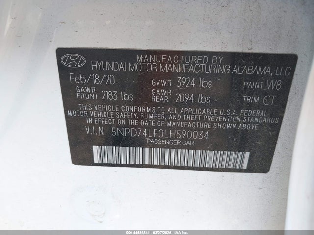 Hyundai ELANTRA SE 2020 5NPD74LF0LH590034 Image 9