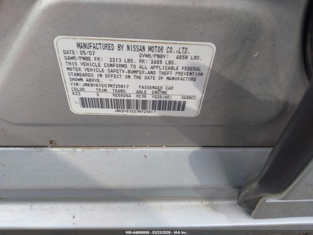 Продаж на аукціоні авто 2007 Infiniti G35 Journey, vin: JNKBV61E07M725817, номер лоту: 44686556