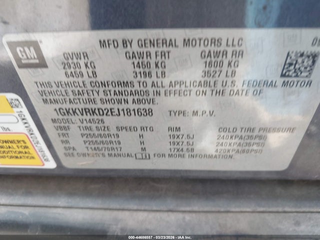Aukcja sprzedaży 2014 Gmc Acadia Slt-1, vin: 1GKKVRKD2EJ181638, numer aukcji: 44686557