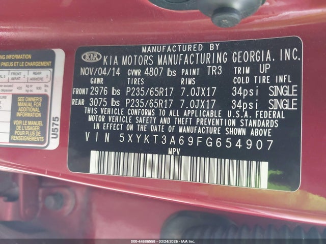 KIA SORENTO LX 2015 5XYKT3A69FG654907 Image 9