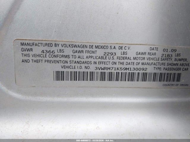 Продаж на аукціоні авто 2009 Volkswagen Jetta Se, vin: 3VWRM71K59M130092, номер лоту: 44686572