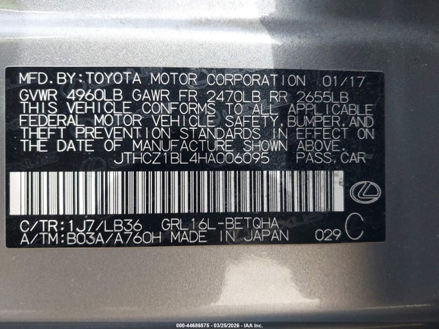 Aukcja sprzedaży 2017 Lexus Gs 350 F Sport, vin: JTHCZ1BL4HA006095, numer aukcji: 44686575