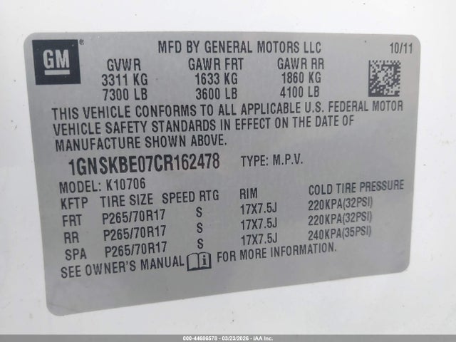 2012 CHEVROLET TAHOE 1GNSKBE07CR162478 Photo 8