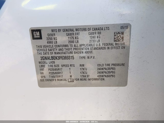 2GNALBEK3F6369315 Chevrolet EQUINOX 1LT