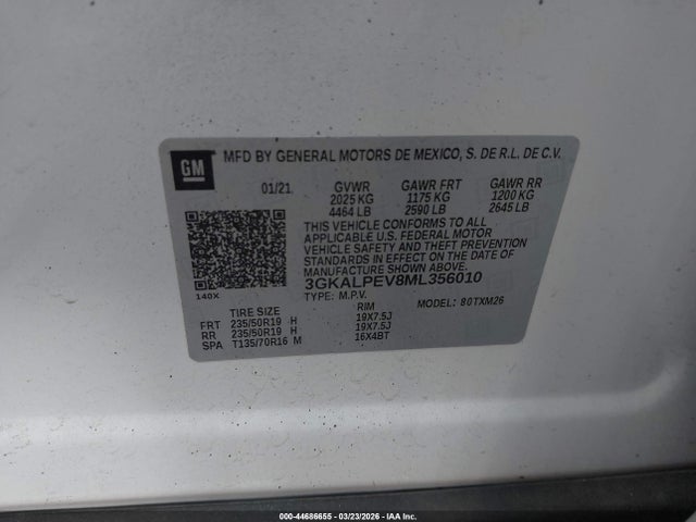 Aukcja sprzedaży 2021 Gmc Terrain Fwd Slt, vin: 3GKALPEV8ML356010, numer aukcji: 44686655
