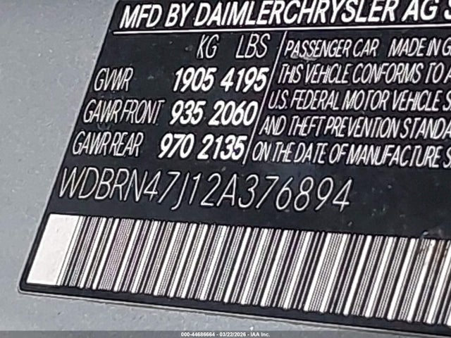 44686664 :رقم المزاد ، WDBRN47J12A376894 vin ، 2002 Mercedes-benz C 230 مزاد بيع