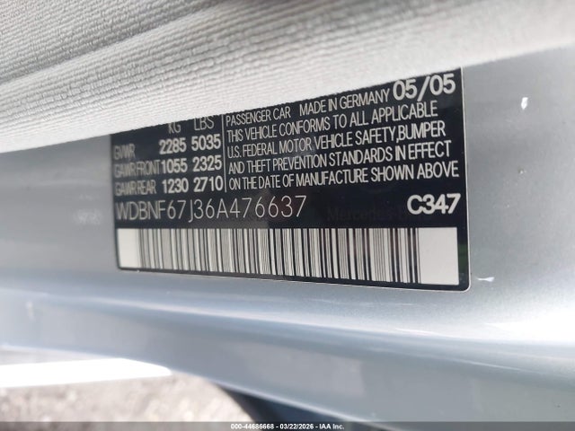 44686668 :رقم المزاد ، WDBNF67J36A476637 vin ، 2006 Mercedes-benz S 350 مزاد بيع