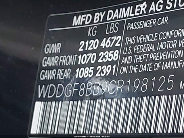 44686683 :رقم المزاد ، WDDGF8BB9CR198125 vin ، 2012 Mercedes-benz C 300 Luxury 4matic/sport 4matic مزاد بيع
