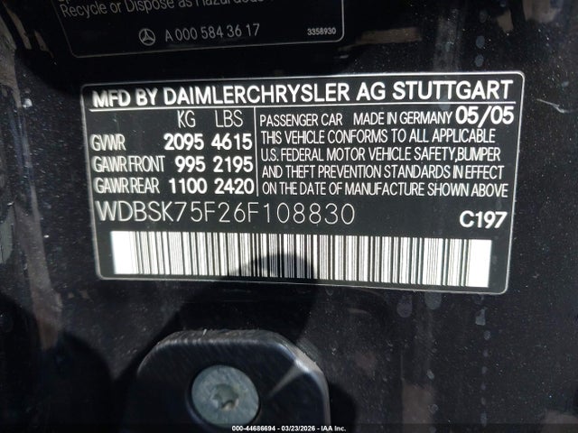 2006 MERCEDES-BENZ SL 500 WDBSK75F26F108830 Photo 8