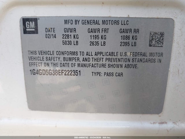 Продажа на аукционе авто 2014 Buick Lacrosse Premium I Group, vin: 1G4GD5G38EF222351, номер лота: 44686762