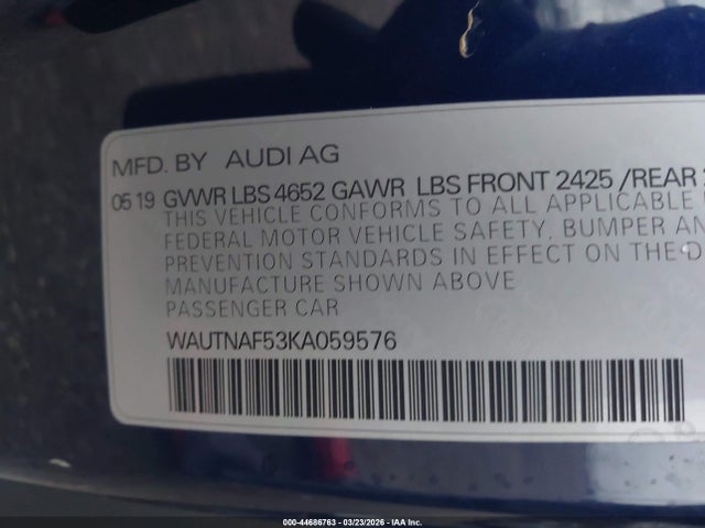 Aukcja sprzedaży 2019 Audi A5 45 Premium, vin: WAUTNAF53KA059576, numer aukcji: 44686763