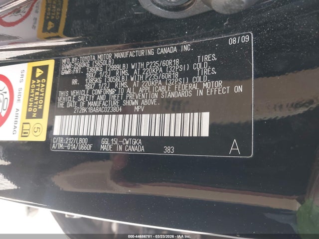 44686781 :رقم المزاد ، 2T2BK1BA8AC023804 vin ، 2010 Lexus Rx 350 مزاد بيع