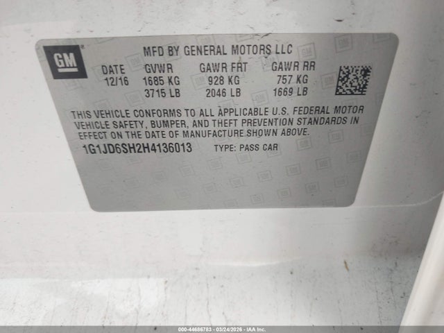 Chevrolet Sonic Lt Auto 2017 1G1JD6SH2H4136013 Image 9