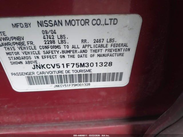 Aukcja sprzedaży 2005 Infiniti G35x, vin: JNKCV51F75M301328, numer aukcji: 44686811
