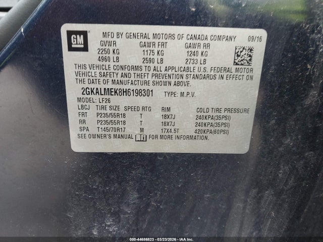 44686823 :رقم المزاد ، 2GKALMEK8H6198301 vin ، 2017 Gmc Terrain Sle-1 مزاد بيع