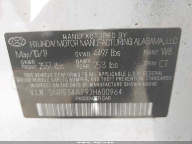 5NPE34AF9JH600964 Hyundai SONATA SEL