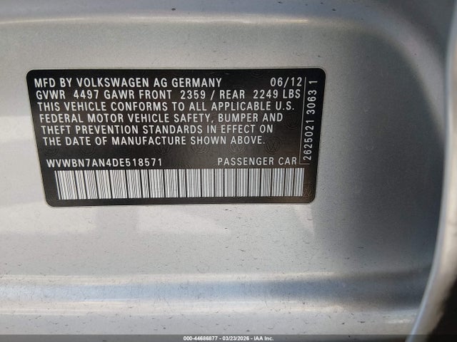Продажа на аукционе авто 2013 Volkswagen Cc 2.0t Sport Plus, vin: WVWBN7AN4DE518571, номер лота: 44686877