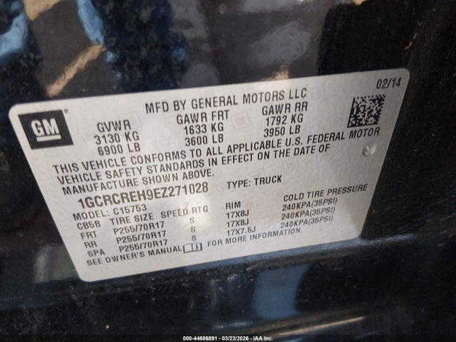 1GCRCREH9EZ271028 Chevrolet Silverado 1500 1lt