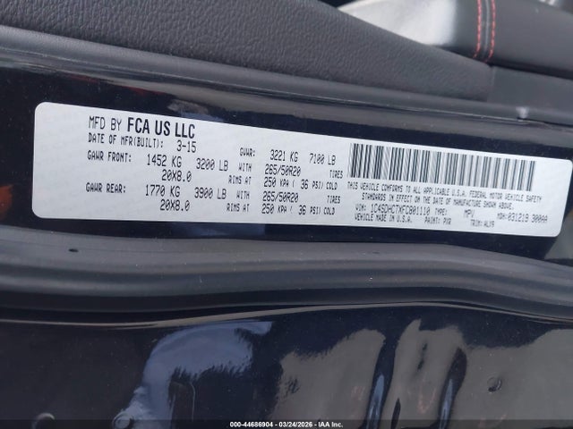 Продажа на аукционе авто 2015 Dodge Durango R/t, vin: 1C4SDHCTXFC801110, номер лота: 44686904