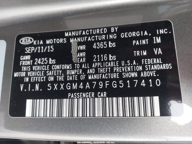 5XXGM4A79FG517410 KIA Optima Lx