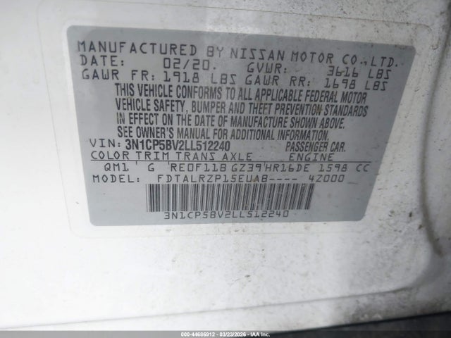 3N1CP5BV2LL512240 Nissan Kicks S Xtronic Cvt