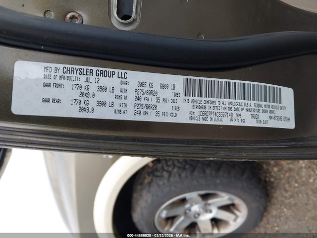 Aukcja sprzedaży 2012 Ram 1500 Laramie Longhorn/limited Edition, vin: 1C6RD7PT4CS327148, numer aukcji: 44686928