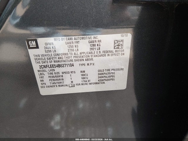 2011 CHEVROLET EQUINOX 2CNFLEE54B6271104 Photo 8