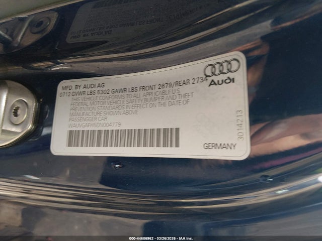 44686962 :رقم المزاد ، WAUVGAFH5DN004779 vin ، 2013 Audi S5 3.0t Premium Plus مزاد بيع