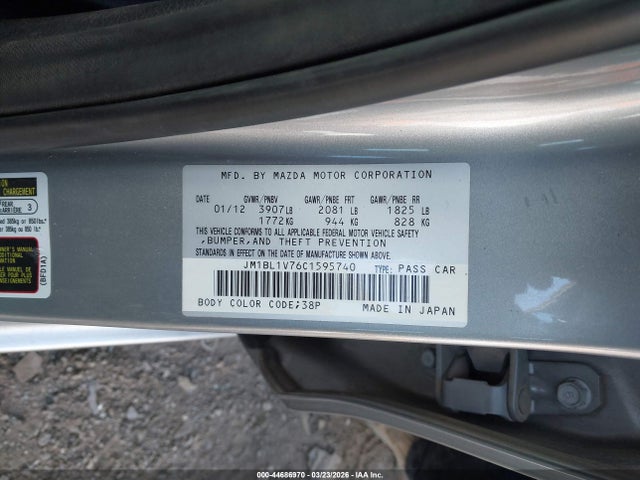 44686970 :رقم المزاد ، JM1BL1V76C1595740 vin ، 2012 Mazda Mazda3 I Touring مزاد بيع