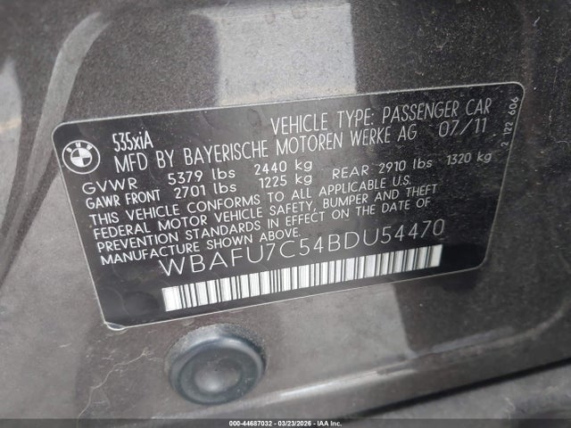 44687032 :رقم المزاد ، WBAFU7C54BDU54470 vin ، 2011 Bmw 535i Xdrive مزاد بيع