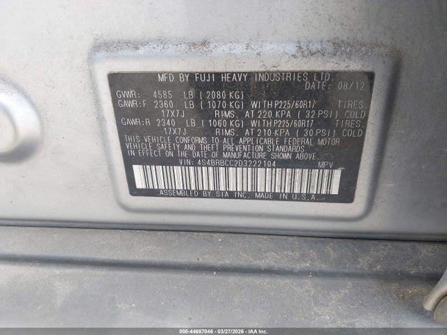 Продаж на аукціоні авто 2013 Subaru Outback 2.5i Premium, vin: 4S4BRBCC2D3222104, номер лоту: 44687046