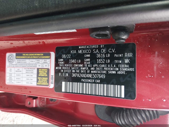 3KPA24AD4NE507649 KIA RIO S