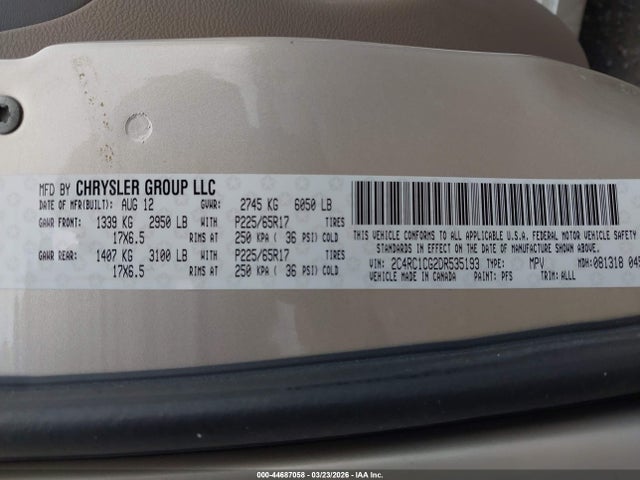 44687058 :رقم المزاد ، 2C4RC1CG2DR535193 vin ، 2013 Chrysler Town & Country Touring-l مزاد بيع