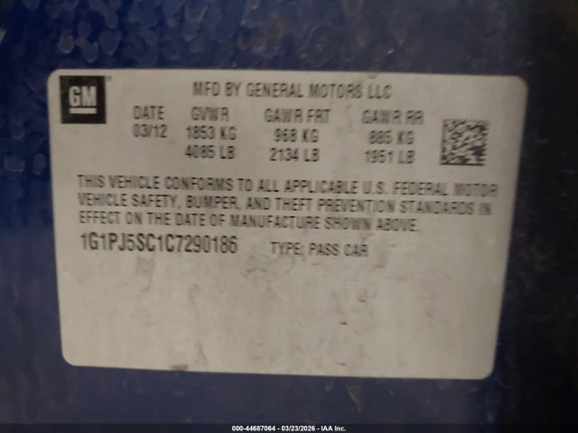 2012 CHEVROLET CRUZE 1G1PJ5SC1C7290186 Photo 8